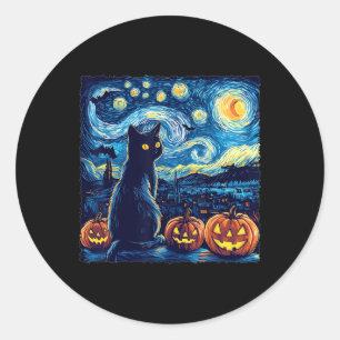 Kat Sterrennacht Van Gogh Kat Voor Kattenliefhebbe Ronde Sticker