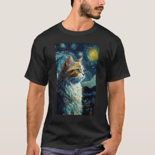 Kat Sterrennacht Van Gogh Stijl voor Kat Liefhebbe T-shirt