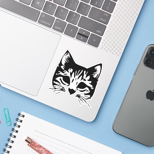 kat sticker (Laptop met iPhone)