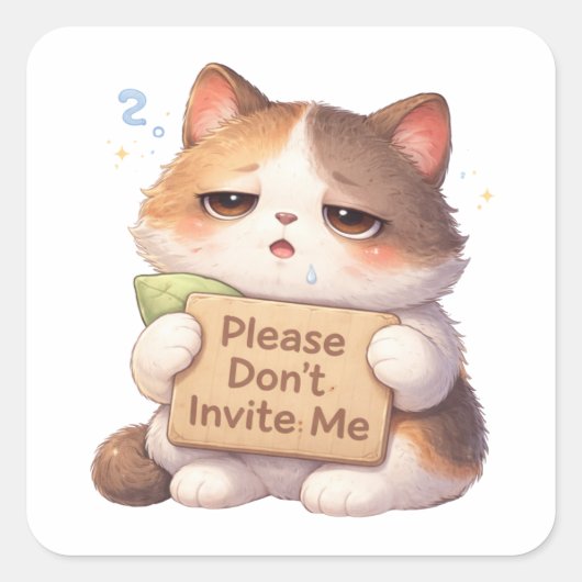 Kat sticker met 'Please Don't Invite Me' (Voorkant)