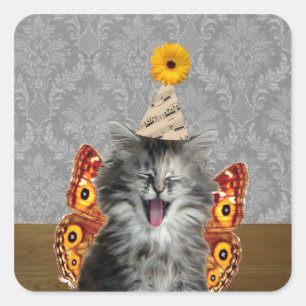 Kat-stickers die lachen vierkante sticker