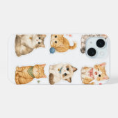 Kat Stickers Patroon iPhone 15 Hoesje (Achterkant horizontaal)