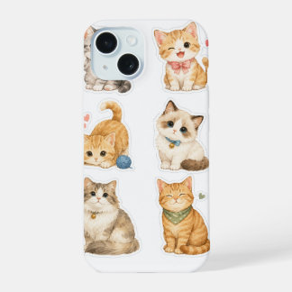Kat Stickers Patroon iPhone 15 Hoesje