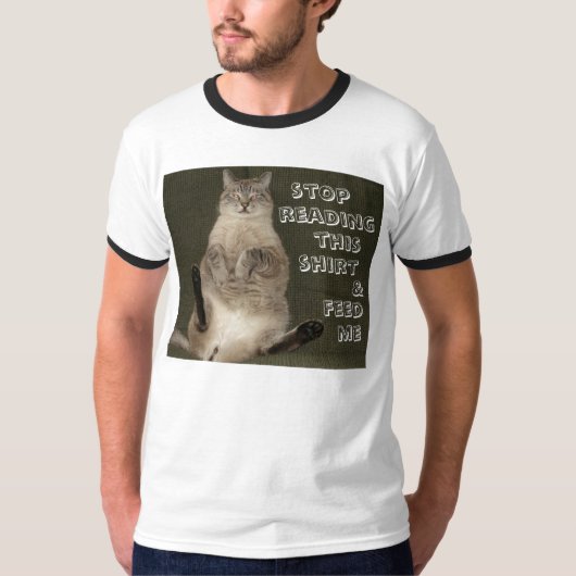 Kat "STOP LEZING SHIRT & VOEDER ME" Mannen Ringer (Voorkant)