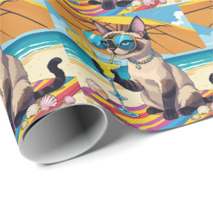 Kat Strand thema voor Siamese Kat Liefhebbers Cadeaupapier