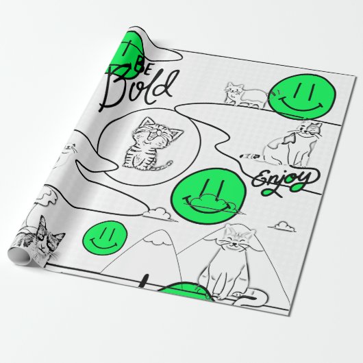 Kat-strand van Mikitiez meow Cadeaupapier (Uitgerold)