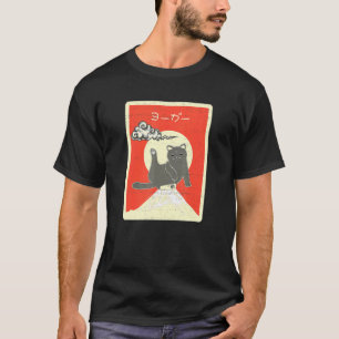 Kat strekt been omhoog Mt Fuji gedistrobeerde stij T-shirt