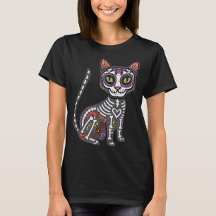 Kat suiker schedel Calavera Calavera Dia De Muerto T-shirt