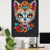 Kat Suiker Schedel Halloween, Dia de los Muertos Poster (Thuiskantoor)