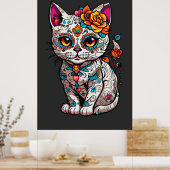 Kat Suiker Schedel Halloween, Dia de los Muertos Poster (Keuken)