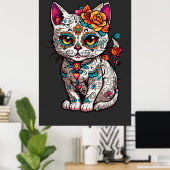Kat Suiker Schedel Halloween, Dia de los Muertos Poster (Thuiskantoor)