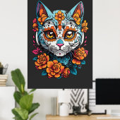 Kat Suiker Schedel Halloween, Dia de los Muertos Poster (Thuiskantoor)