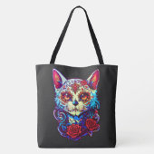 Kat Suiker Schedel Halloween, Dia de los Muertos Tote Bag (Achterkant)