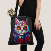 Kat Suiker Schedel Halloween, Dia de los Muertos Tote Bag (Dichtbij)