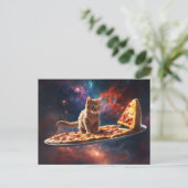 Kat surfen op een pizza in de kosmos briefkaart (Staand voorkant)