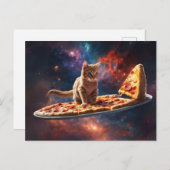 Kat surfen op een pizza in de kosmos briefkaart (Voorkant / Achterkant)