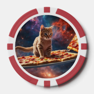 Kat surfen op een pizza in de kosmos poker chips