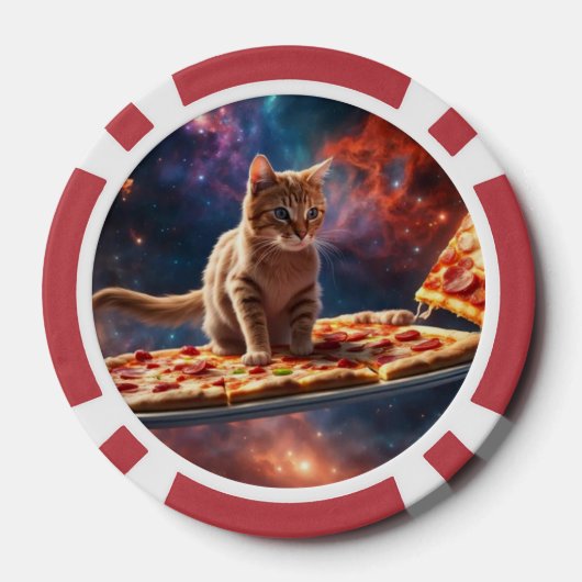 Kat surfen op een pizza in de kosmos poker chips (Achterkant)