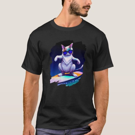 Kat Surfende Surfer Riding Wave Ocean Artistic Coo T-shirt (Voorkant)