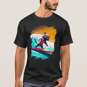 Kat Surfende Surfer Riding Wave Ocean Artistic Coo T-shirt