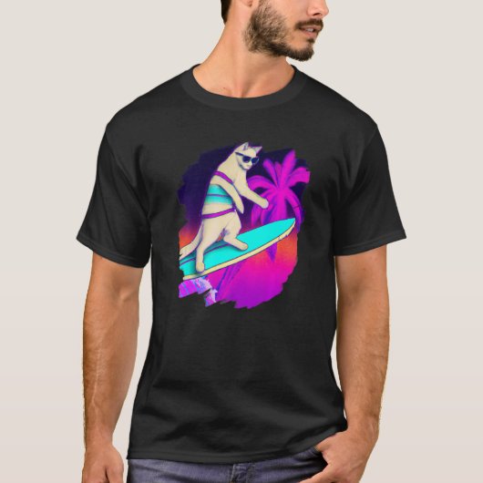 Kat Surfende Surfer Riding Wave Ocean Artistic Coo T-shirt (Voorkant)