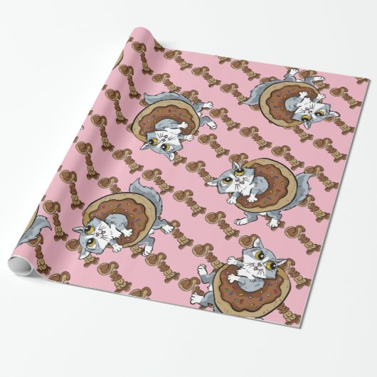 Kat Sweet Donut Cadeaupapier (Uitgerold)