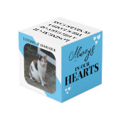 Kat Sympathie Keepsake Pet Memorial blauwe foto Kubus (Achter hoekig)
