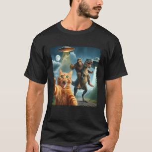 Kat T-Rex Bigfoot Ufo Selfie Foto Alien Dinosaurus T-shirt