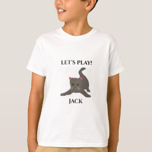 Kat T-SHIRT, gepersonaliseerde naam, "LET'S play". T-shirt