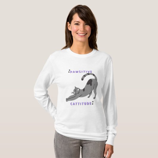 Kat T-shirt (Pawsitive Cattitude T-shirt design) (Voorkant volledig)