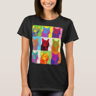 Kat T-shirt, Shirt met kat Lover, Pop Art Womens C