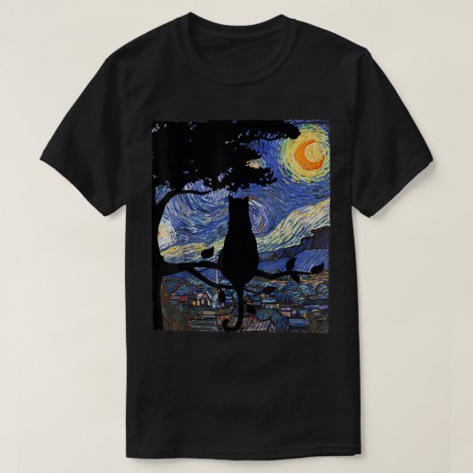 Kat T-shirt, Sterrennacht Cat T-shirt, Van Gogh Ca T-shirt (Design voorkant)