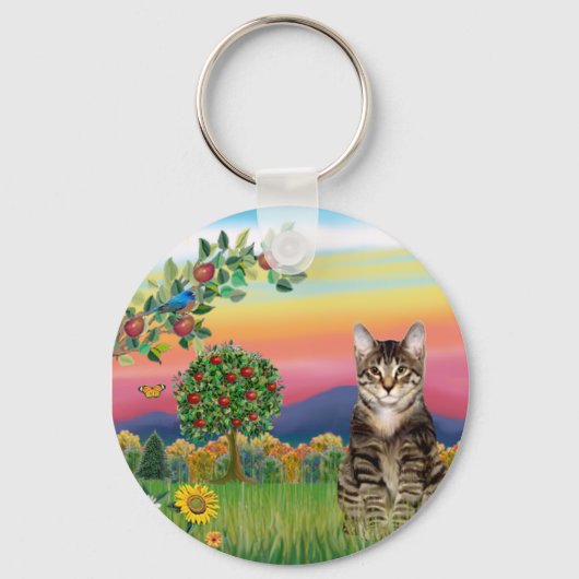 Kat (Tabby1) - Helder Land Sleutelhanger (Voorkant)