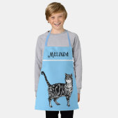 Kat Tabby Pastel Katten Kinder Meisjes Lichtblauw Schort (Gedragen)