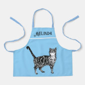 Kat Tabby Pastel Katten Kinder Meisjes Lichtblauw Schort (Voorkant)