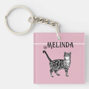 Kat Tabby Pastel Katten Kinder Meisjes Lichtroze B Sleutelhanger