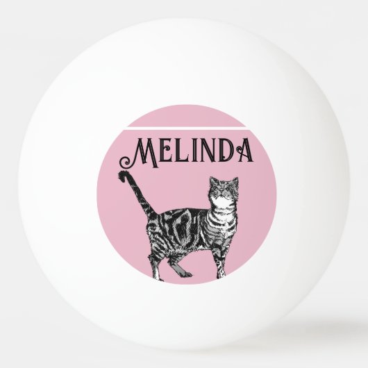 Kat Tabby Pastel Katten Kinder Meisjes Lichtroze Pingpongbal (Voorkant)
