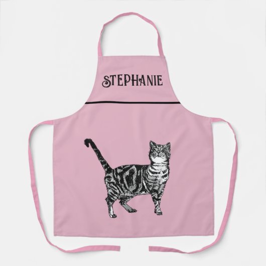 Kat Tabby Pastel Katten Vrouwen Lichtroze Schort (Voorkant)