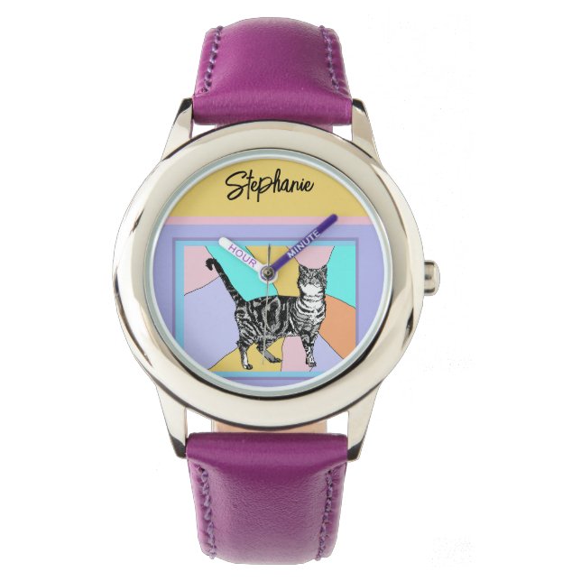 Kat Tabby Pastel Katten Vrouwen Pastel Kleuren Horloge (Voorkant)