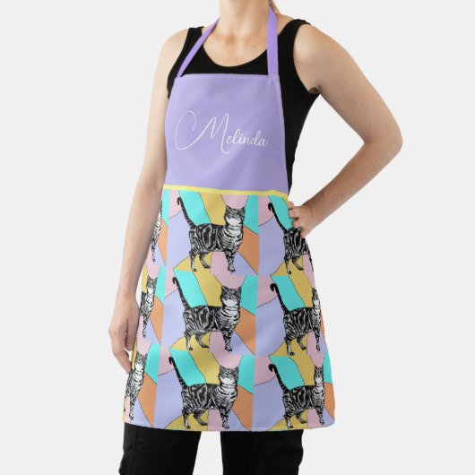 Kat Tabby Patroon Pastel Kat Womans Apron Schort (Insitu)