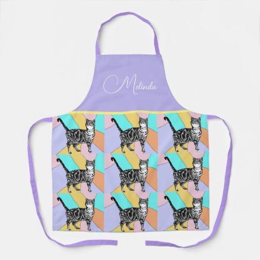 Kat Tabby Patroon Pastel Kat Womans Apron Schort (Voorkant)
