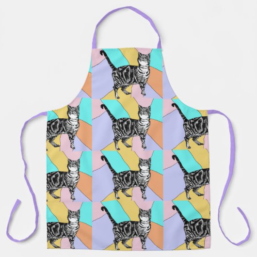 Kat Tabby Patroon Pastel Kat Womans Apron Schort (Voorkant)