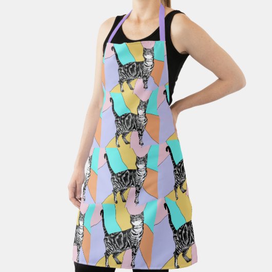 Kat Tabby Patroon Pastel Kat Womans Apron Schort (Insitu)