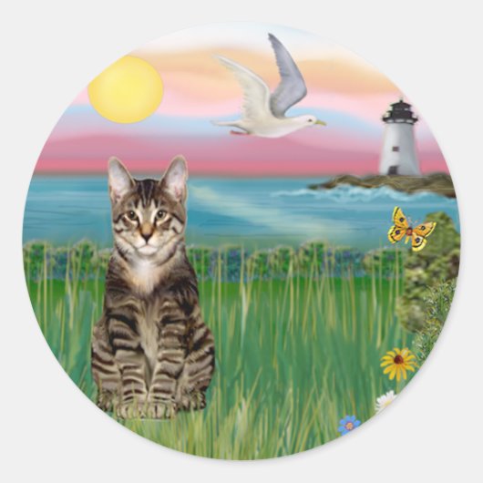 Kat (tabby) - vuurtoren ronde sticker (Voorkant)