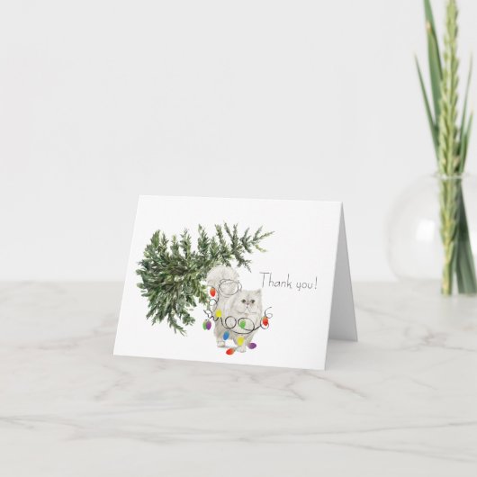 Kat Tangled in een kerstboomvakantie-Kaart Bedankkaart (Voorkant)