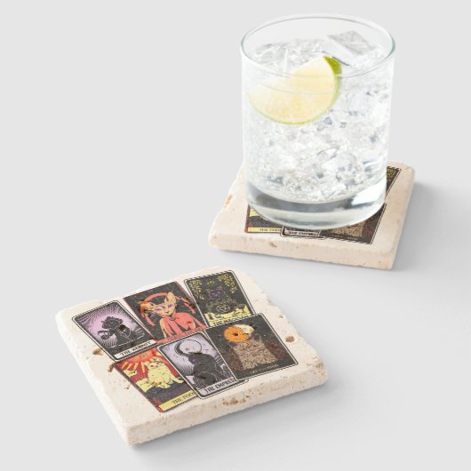 Kat Tarot-Kaart-Halloween Empress. Hermit, Fool Stenen Onderzetter (Zijkant)