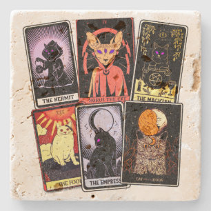 Kat Tarot-Kaart-Halloween Empress. Hermit, Fool Stenen Onderzetter