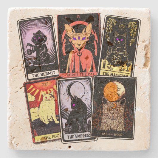 Kat Tarot-Kaart-Halloween Empress. Hermit, Fool Stenen Onderzetter (Voorkant)