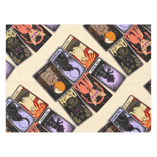 Kat Tarot-Kaart-Halloween Empress. Hermit, Fool Tafelkleed (Voorkant (Horizontaal))