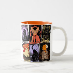 Kat Tarot-Kaart-Halloween Empress. Hermit, Fool Tweekleurige Koffiemok